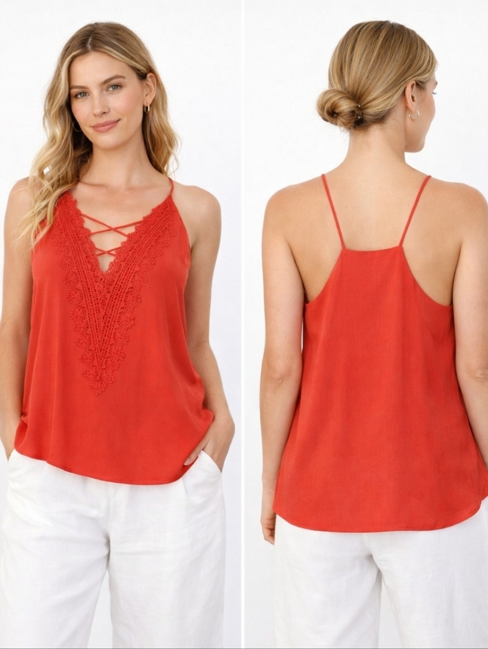 WAYF red lace cami flowy tank top boho summer M